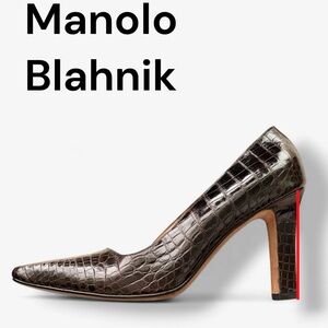 Manolo Blahnik Alligator Leather Heeled Pumps Dark Chocolate Brown Women - IT 38
